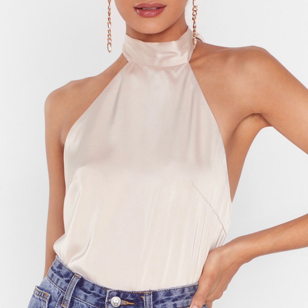 Nasty Gal Satin Bow Halter Top